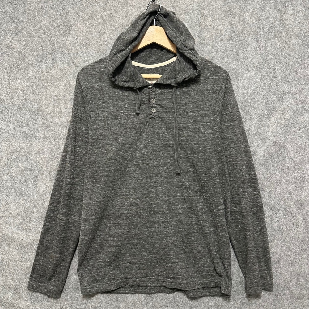 Hudson & Barrow Henley Hoodie Mens Small‎ Charcoal Grey Long Sleeve Pullover